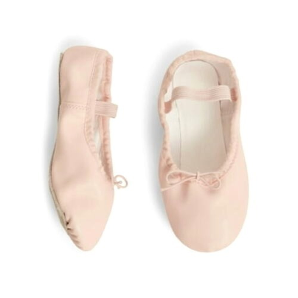 Justice Girls Ballet Shoes Sz 9M Pink Dance Class Leather Sole Strap Adjustable